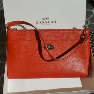 Coach Vibrant Orange Large Oversize Wristlet. Convertable Strap.
